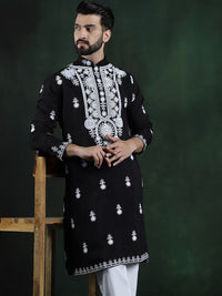 SOJANYA LUXE Ethnic Motifs Printed Mandarin Collar Thread Work Pure Cotton Straight Kurta