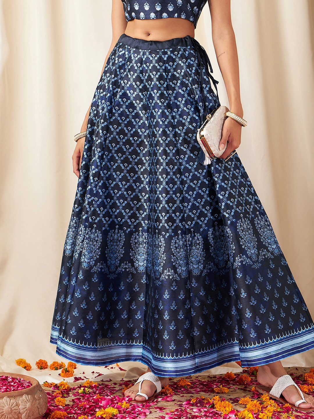 Shae by SASSAFRAS Women Deep Navy Blue Floral Skirt