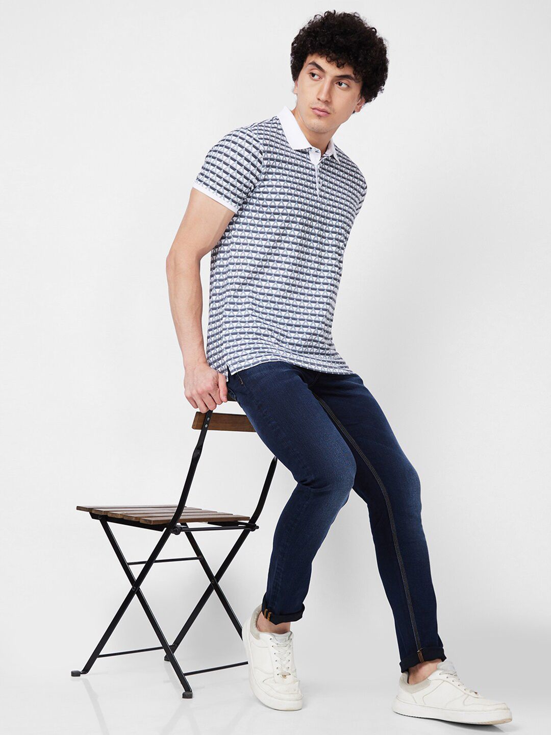 SPYKAR Geometric Printed Polo Collar Cotton Slim Fit T-shirt