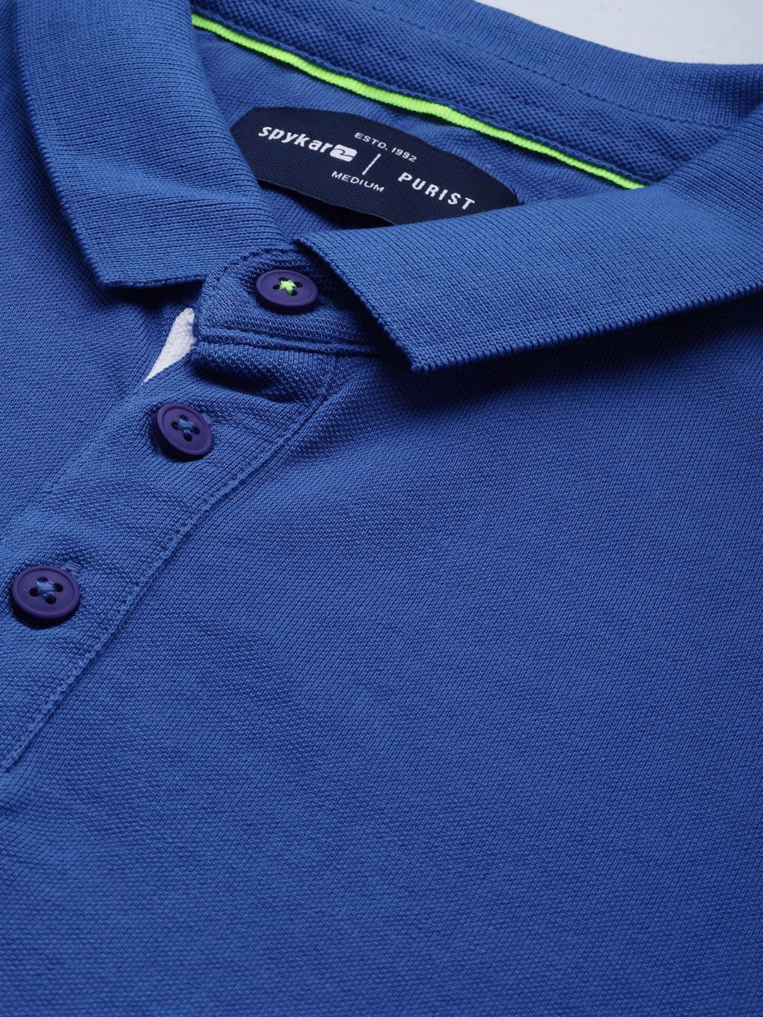 SPYKAR Men Polo Collar Indigo Pure Cotton Slim Fit T-shirt With Shoulder Taping Detail