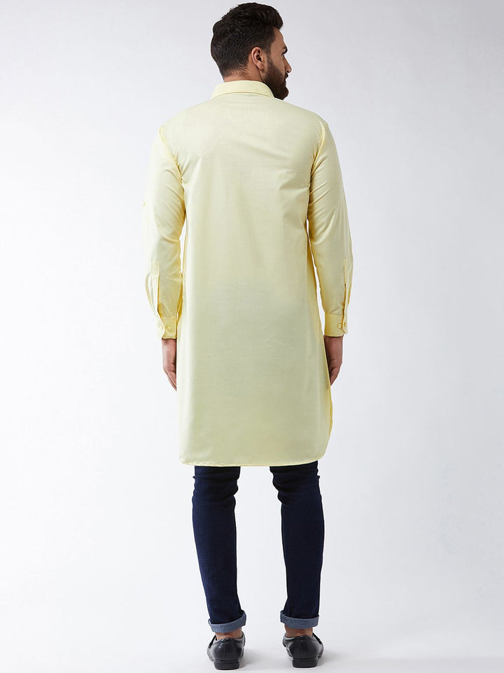 SOJANYA Lelaki Yellow Solid Pathani Kurta