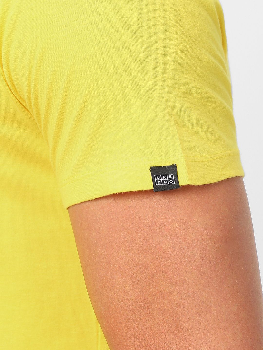 Urbano Fashion Men Yellow Solid Mandarin Collar Pure Cotton T-shirt