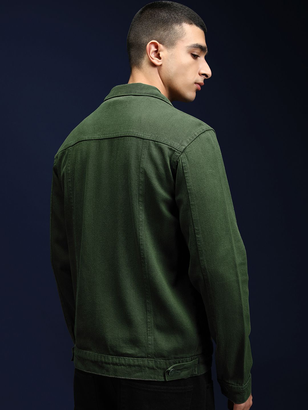 Highlander Men Jaket Denim Pepejal Hijau