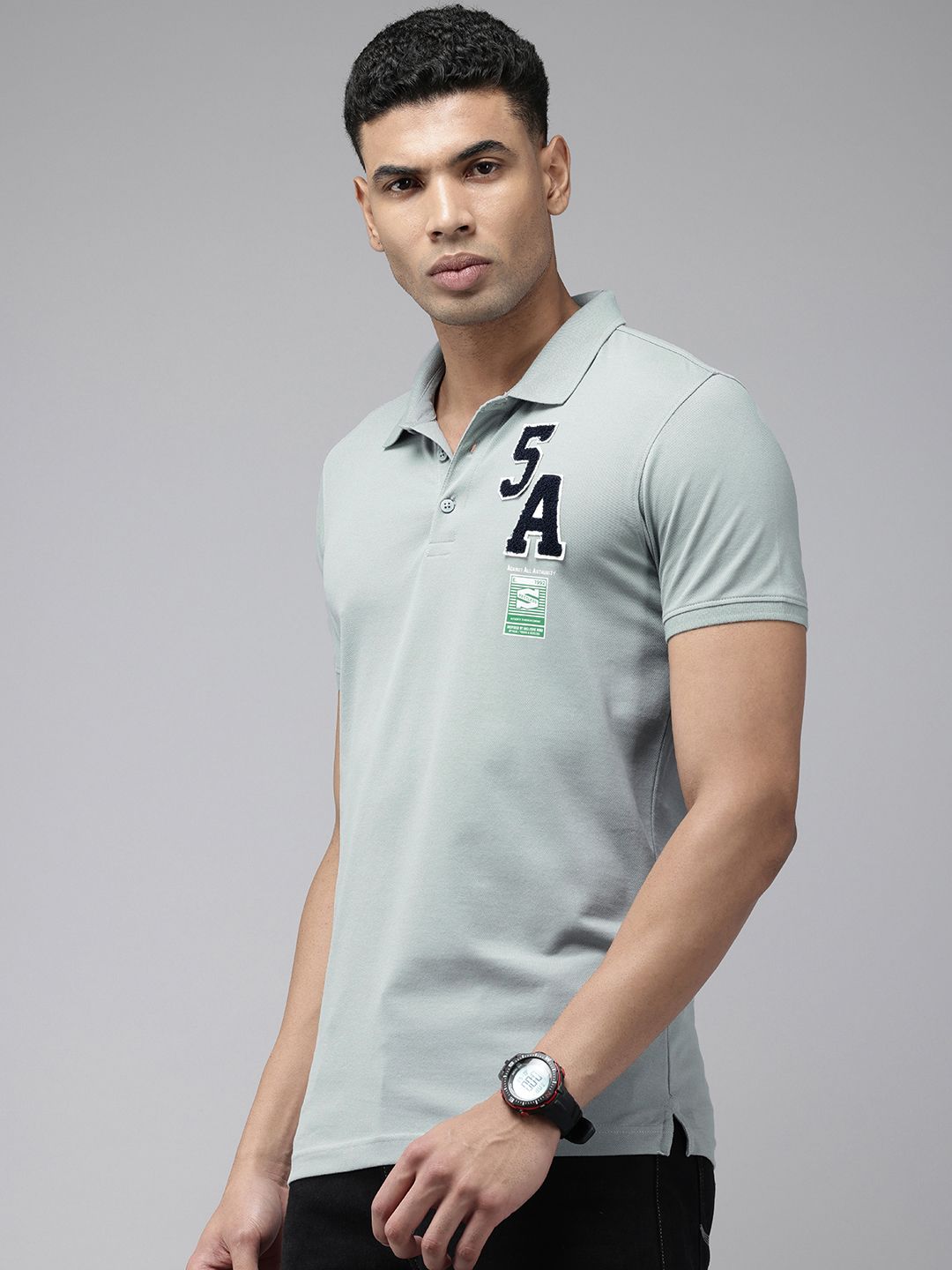 SPYKAR Polo Collar With Applique Detail Slim Fit T-shirt