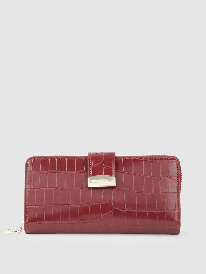 Lino Perros Women Maroon Croc Textured Zip Around Wallet