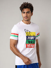 The Indian Garage Co Men Johnny Bravo Graphic Printed Round Neck Cotton Slim Fit T-shirt