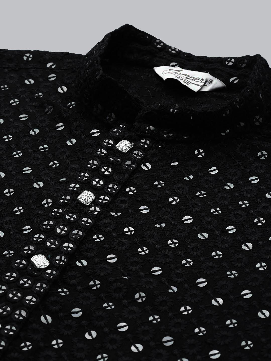 Jompers Men Mandarin Collar Embellished Cotton Kurta