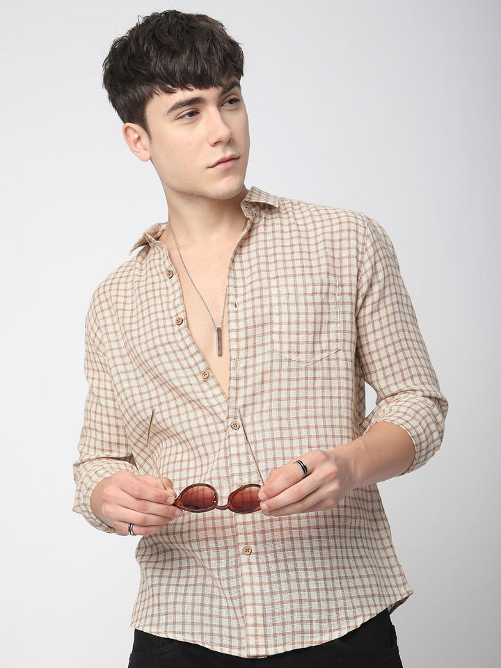 VASTRADO Men Classic Fit Spread Collar Checked Cotton Casual Shirt