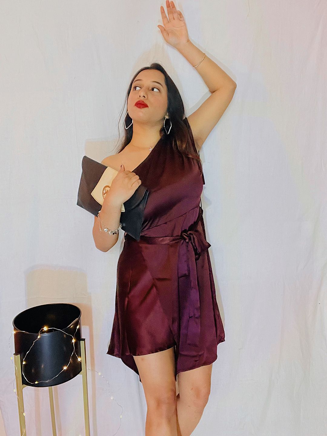 STREET 9 Women Burgundy Solid One-Shoulder Fit and Flare Dress