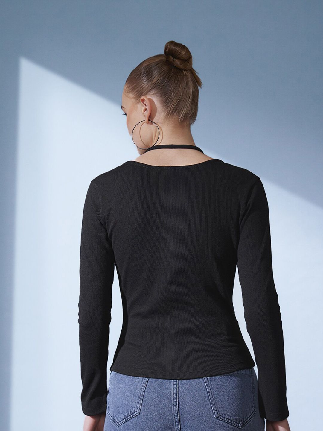 STREET 9 Sweetheart Neck Long Sleeves Opaque Styled Back Casual Top
