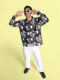 Bene Kleed Men Classic Cuban Collar Abstract Printed Oversized Casual Shirt