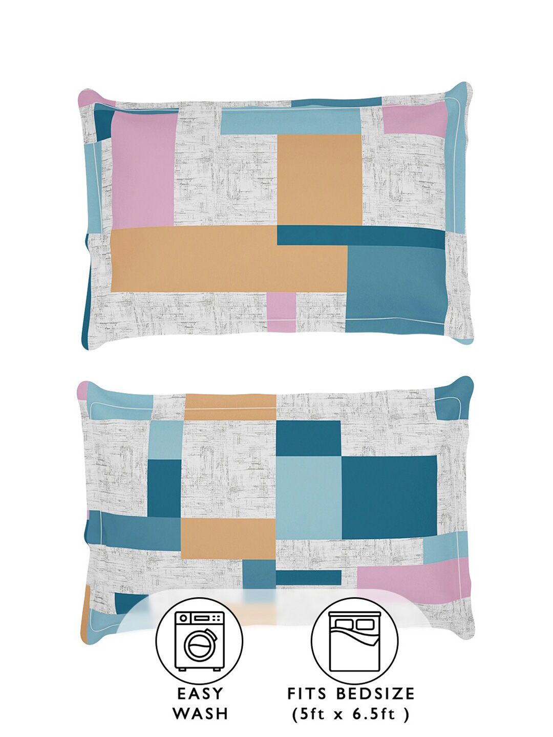 Story@home Grey & Blue 180 TC Queen Bedsheet with 2 Pillow Covers