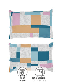Story@home Grey & Blue 180 TC Queen Bedsheet with 2 Pillow Covers