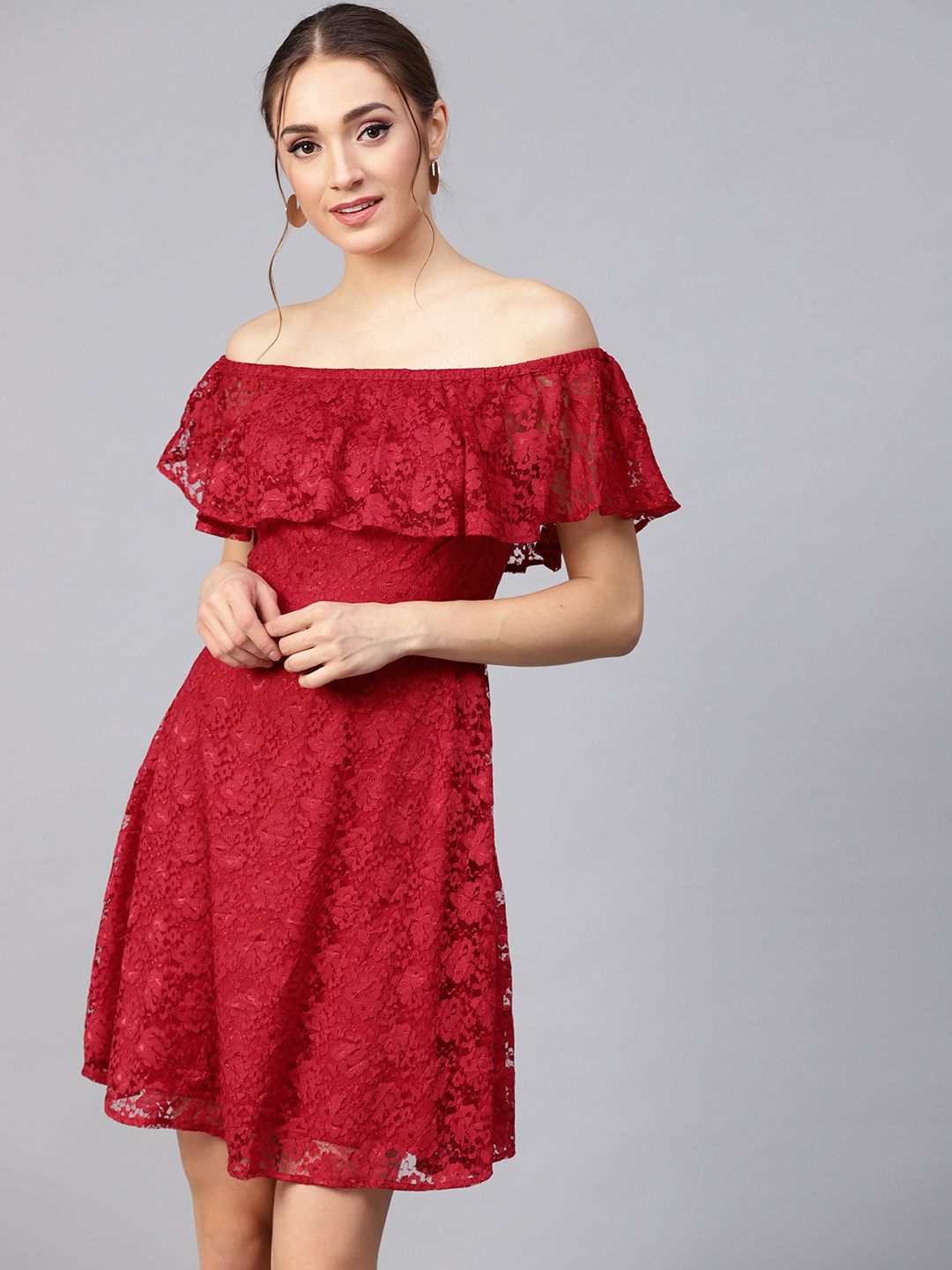 STREET 9 Red Lace Layered Fit & Flare Dress