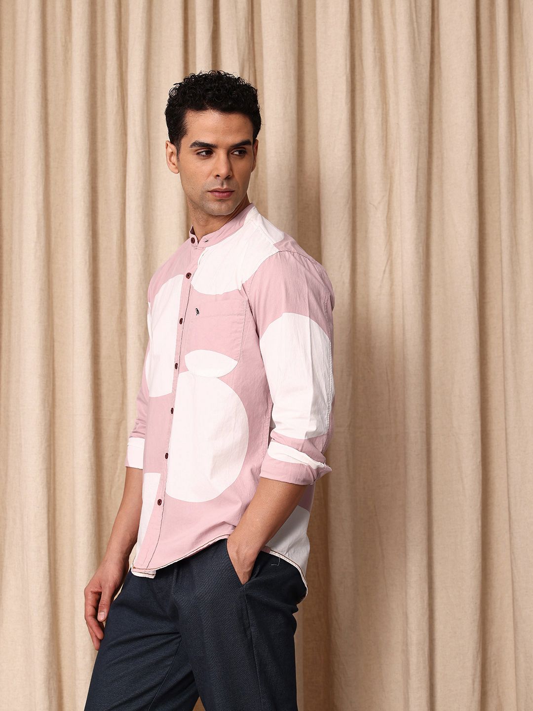 Mr Bowerbird Tailored Fit Geometric Printed Pure Cotton Casual Shirt