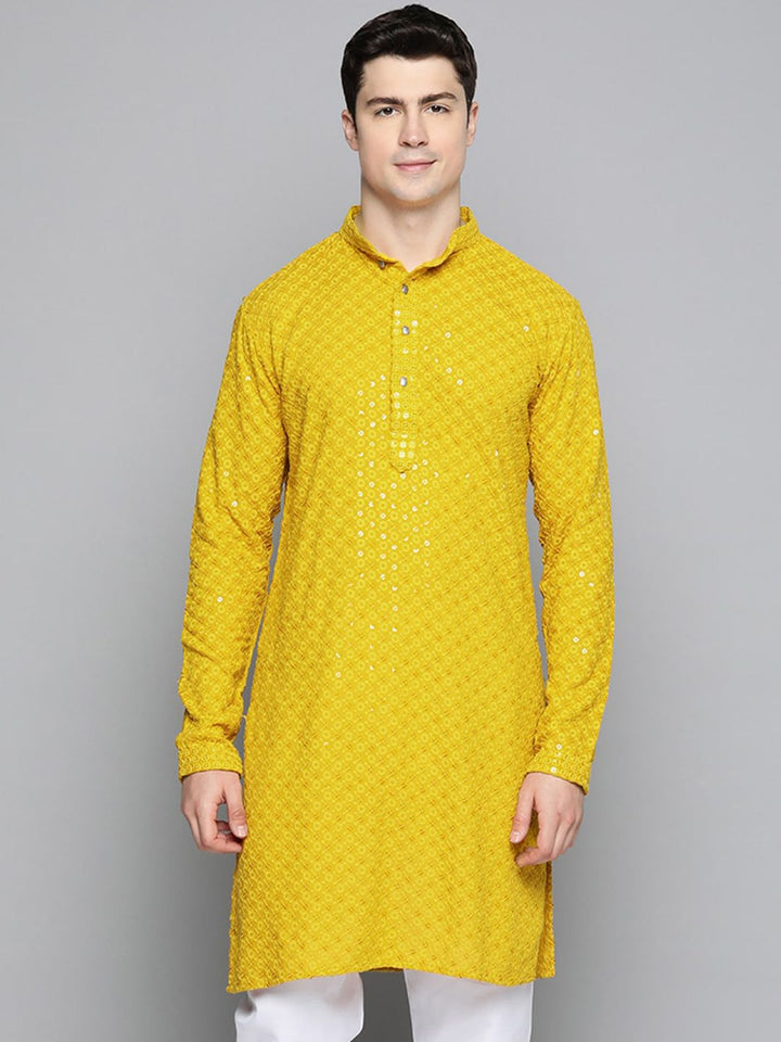Jompers Floral Embroidered Sequinned Chikankari Cotton Kurta
