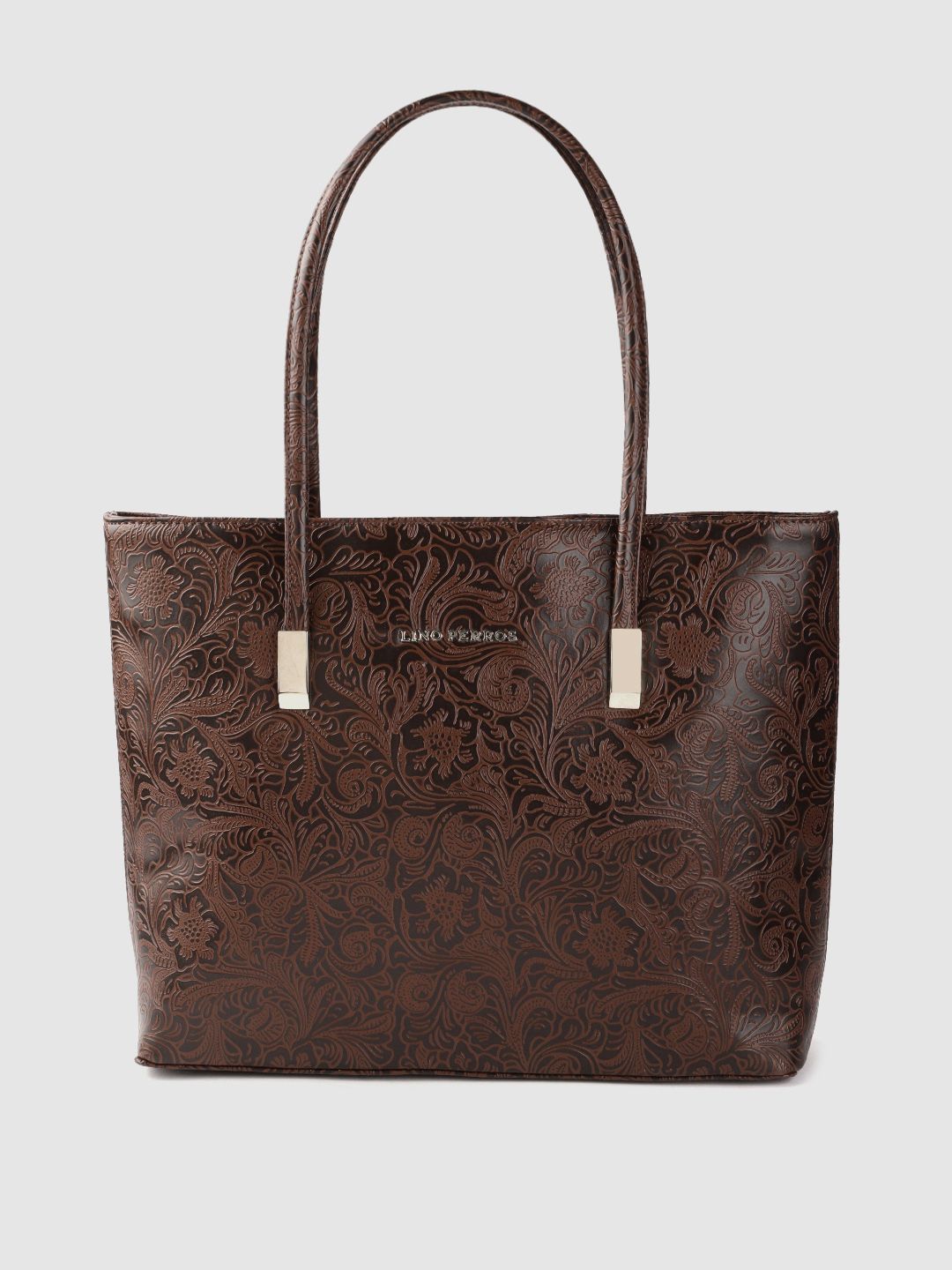 Lino Perros Coffee Brown Ethnic Motifs Textured Structured Laptop Bag