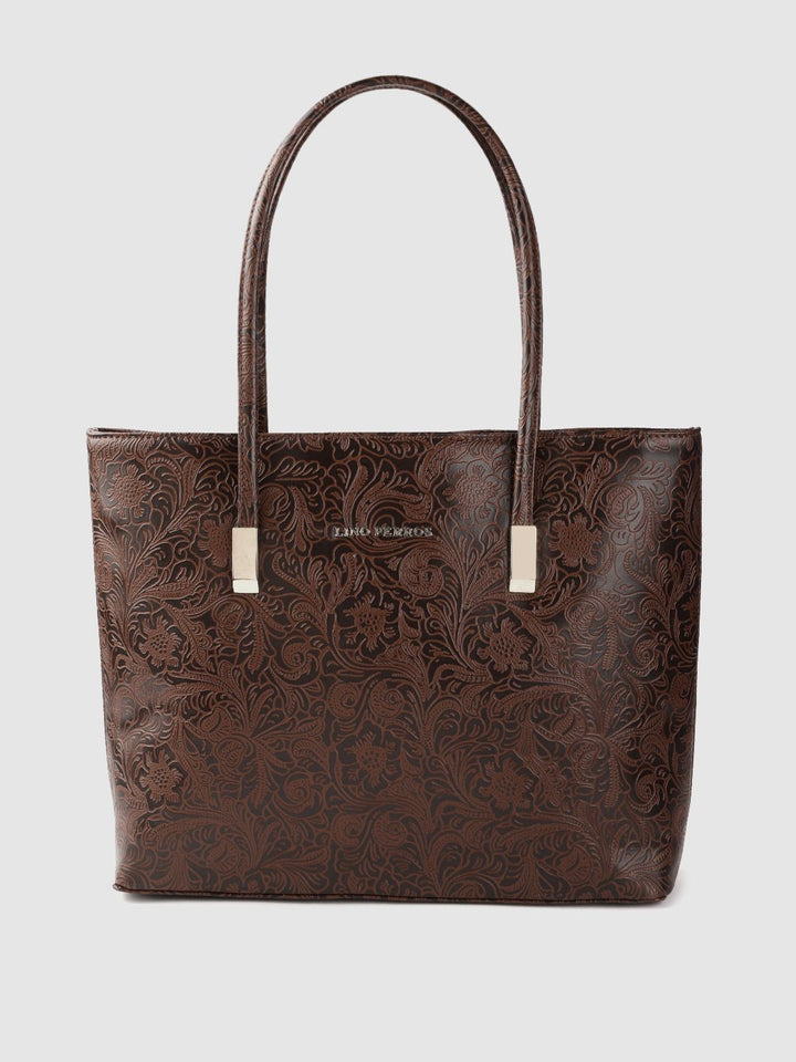 Lino Perros Coffee Brown Ethnic Motifs Textured Structured Laptop Bag