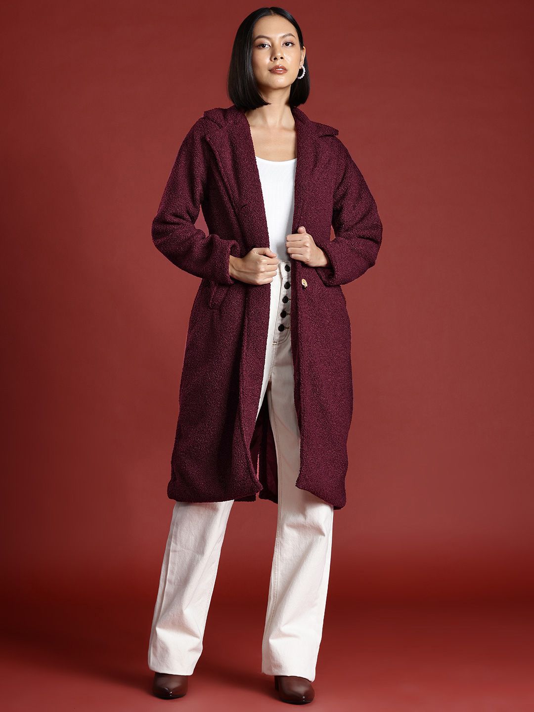 all about you Notched Lapel Sherpa Longline Overcoat