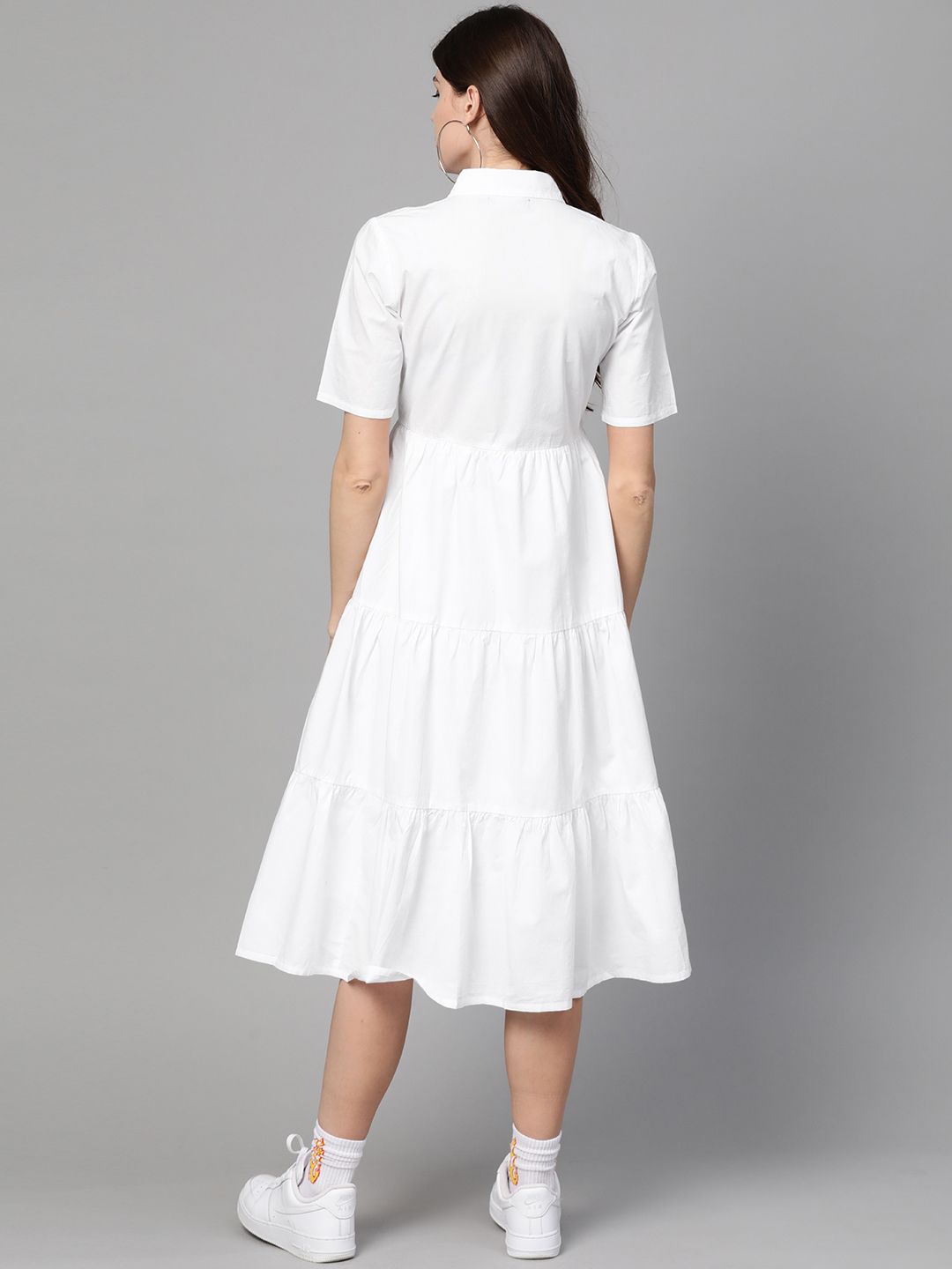SASSAFRAS White Tiered Cotton Shirt Dress