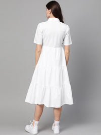 SASSAFRAS White Tiered Cotton Shirt Dress