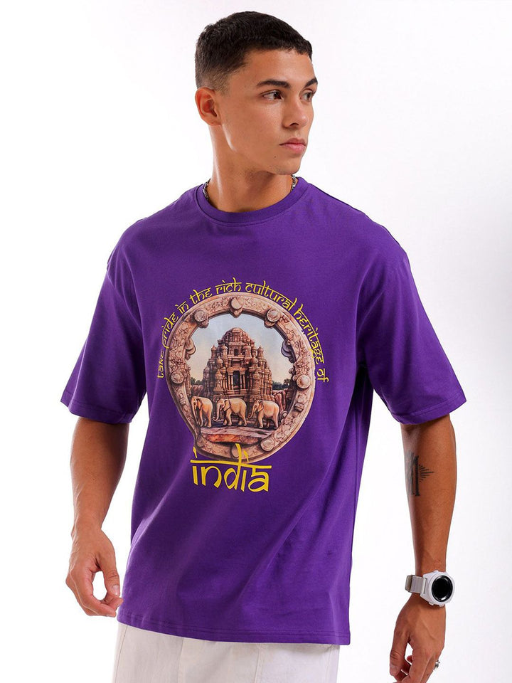 The Indian Garage Co Pure Cotton Typography Printed Boxy Oversized Round Neck T-shirt