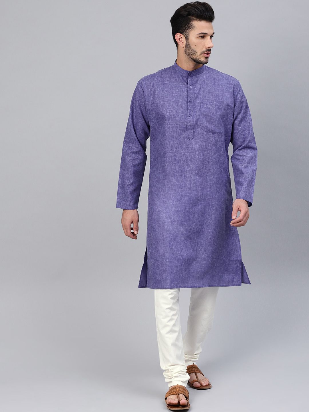 SOJANYA Mandarin Collar Patch Poket Linen Kapas Lurus Kurta