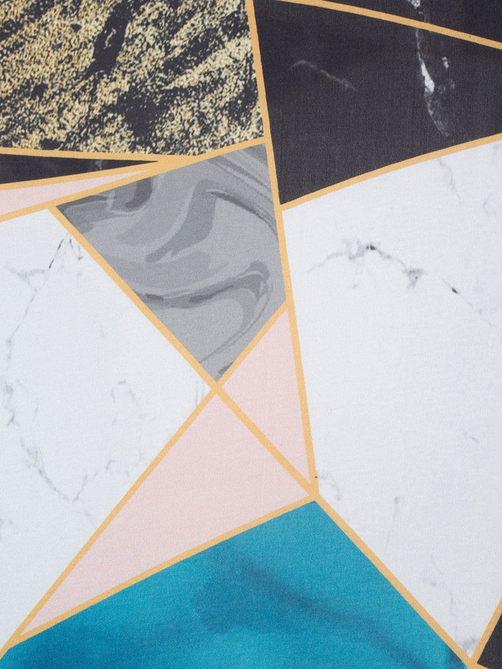 Cortina Teal Blue &amp; Pink Geometric Printed Sarung Sofa 2 Tempat Duduk