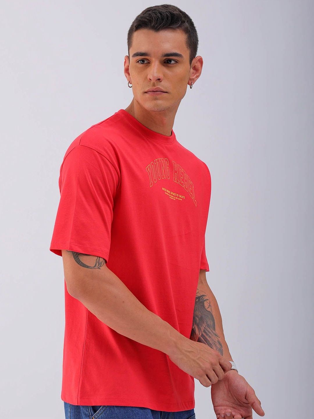 The Indian Garage Co Men Back Printed Boxy Oversized Pure Cotton T-shirt