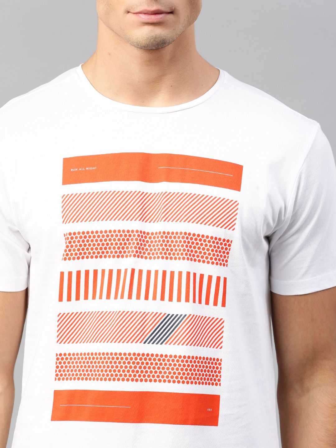 HRX by Hrithik Roshan Men White  Orange Printed Cotton Pure Cotton T-shirt