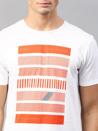 HRX by Hrithik Roshan Men White  Orange Printed Cotton Pure Cotton T-shirt