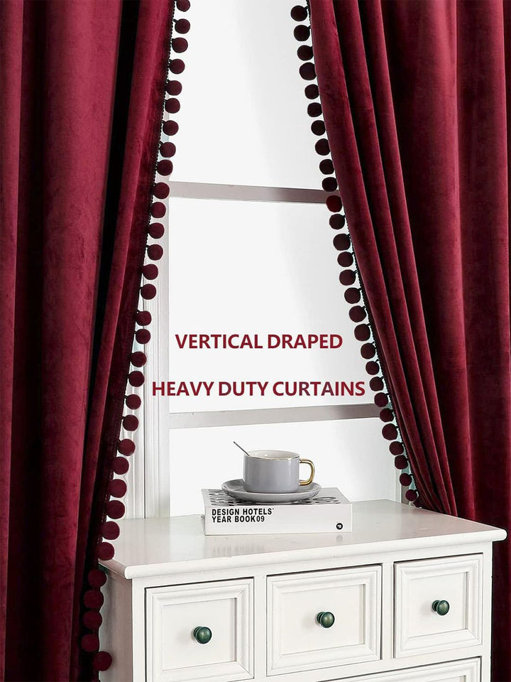 STITCHNEST Maroon 2 Pieces Velvet Black Out Door Curtains