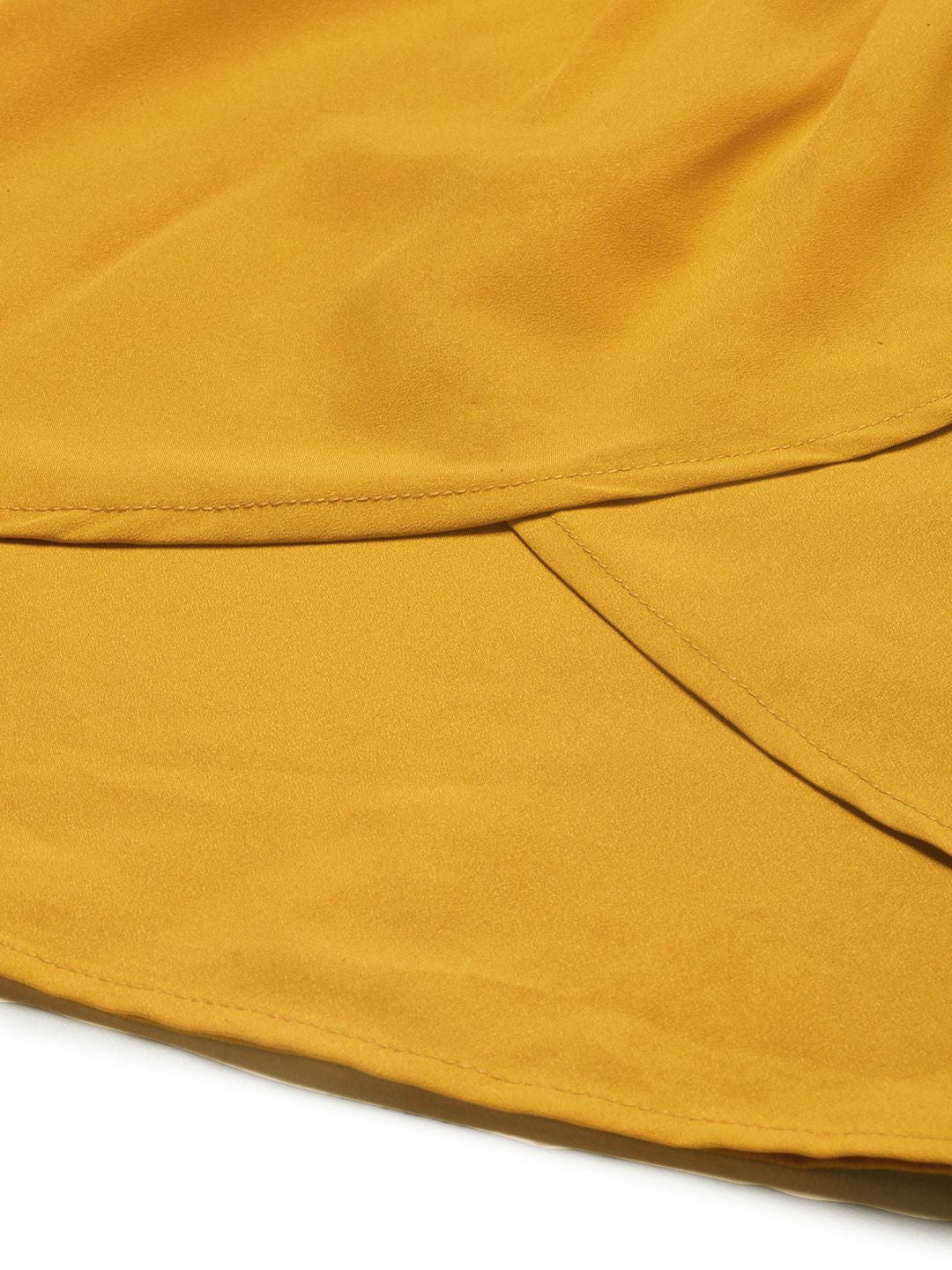 Berrylush Women Mustard Yellow Solid Pleated Ruffled A-Line Dress