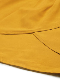 Berrylush Women Mustard Yellow Solid Pleated Ruffled A-Line Dress