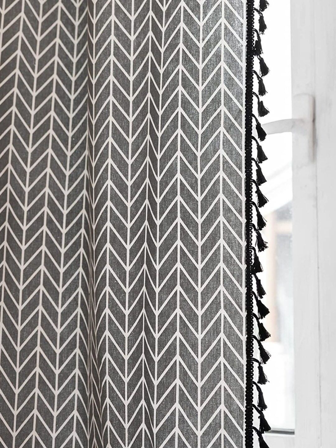 URBAN SPACE Boho Grey & White Geometric Printed Cotton Window Curtain