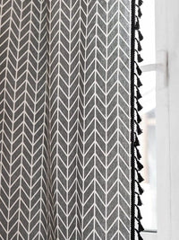 URBAN SPACE Boho Grey & White Geometric Printed Cotton Window Curtain