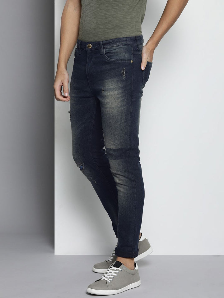 The Indian Garage Co Men Slim Fit Low Distress Light Fade Stretchable Jeans
