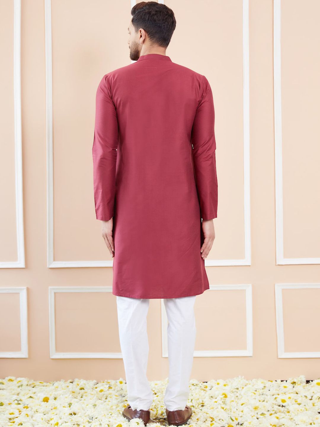 See Designs Mandarin Collar Long Sleeves Pure Cotton Straight Kurta With Pyjamas