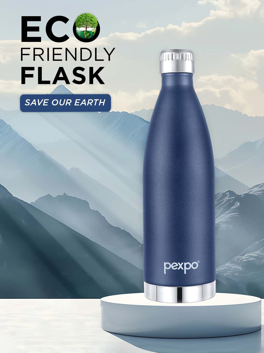 Pexpo Extreme Blue Solid Stainless Steel Double Wall Vacuum Flask - 850ml