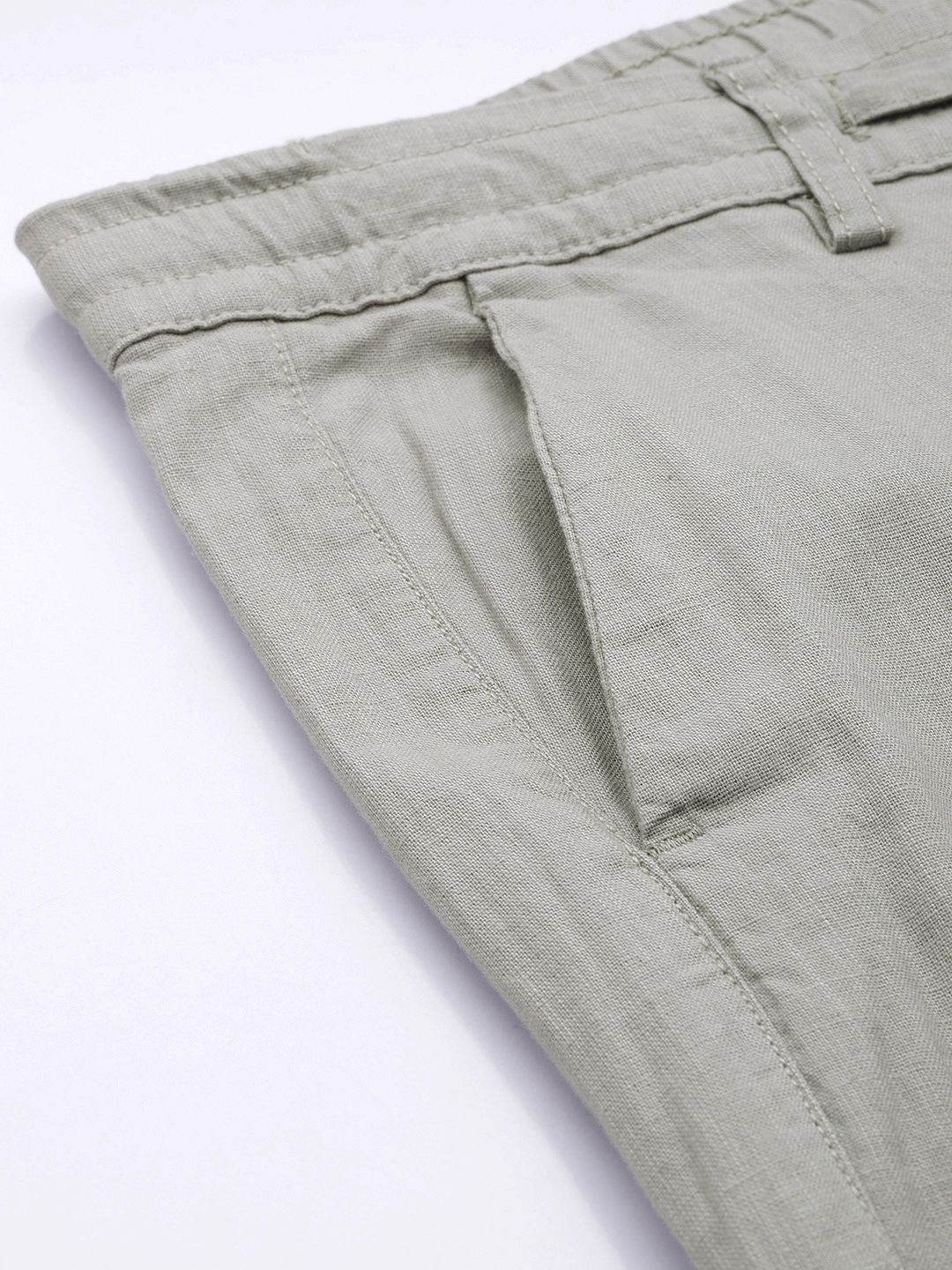 The Indian Garage Co Men Grey Slim Fit Linen Blend Trousers
