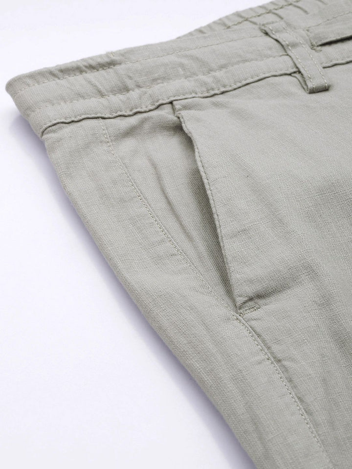 The Indian Garage Co Men Grey Slim Fit Linen Blend Trousers