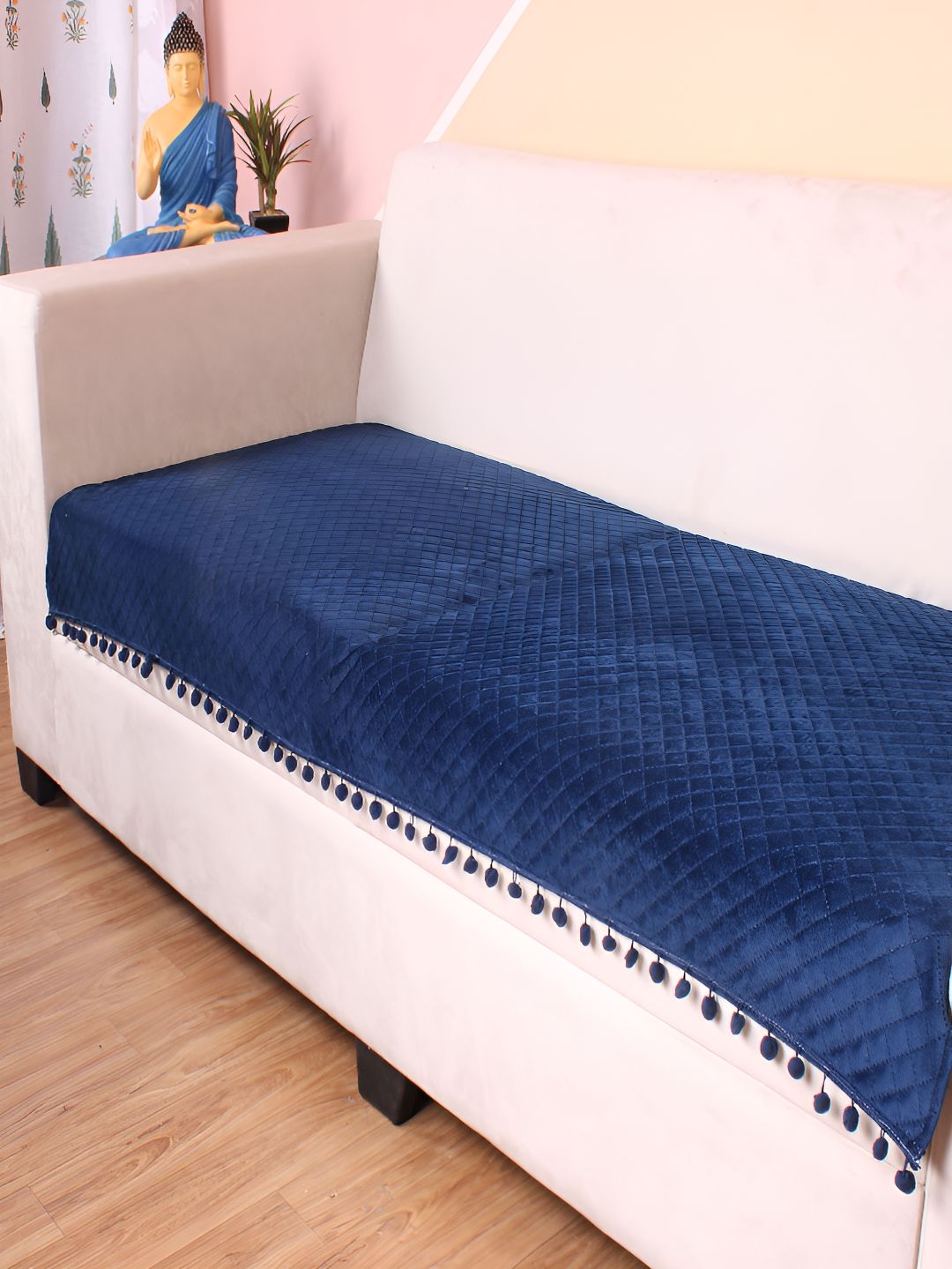 STITCHNEST Blue & Beige Self Design 3 Seater Sofa Cover