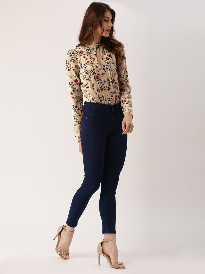 all about you Women Beige & Rust Red Floral Printed Top