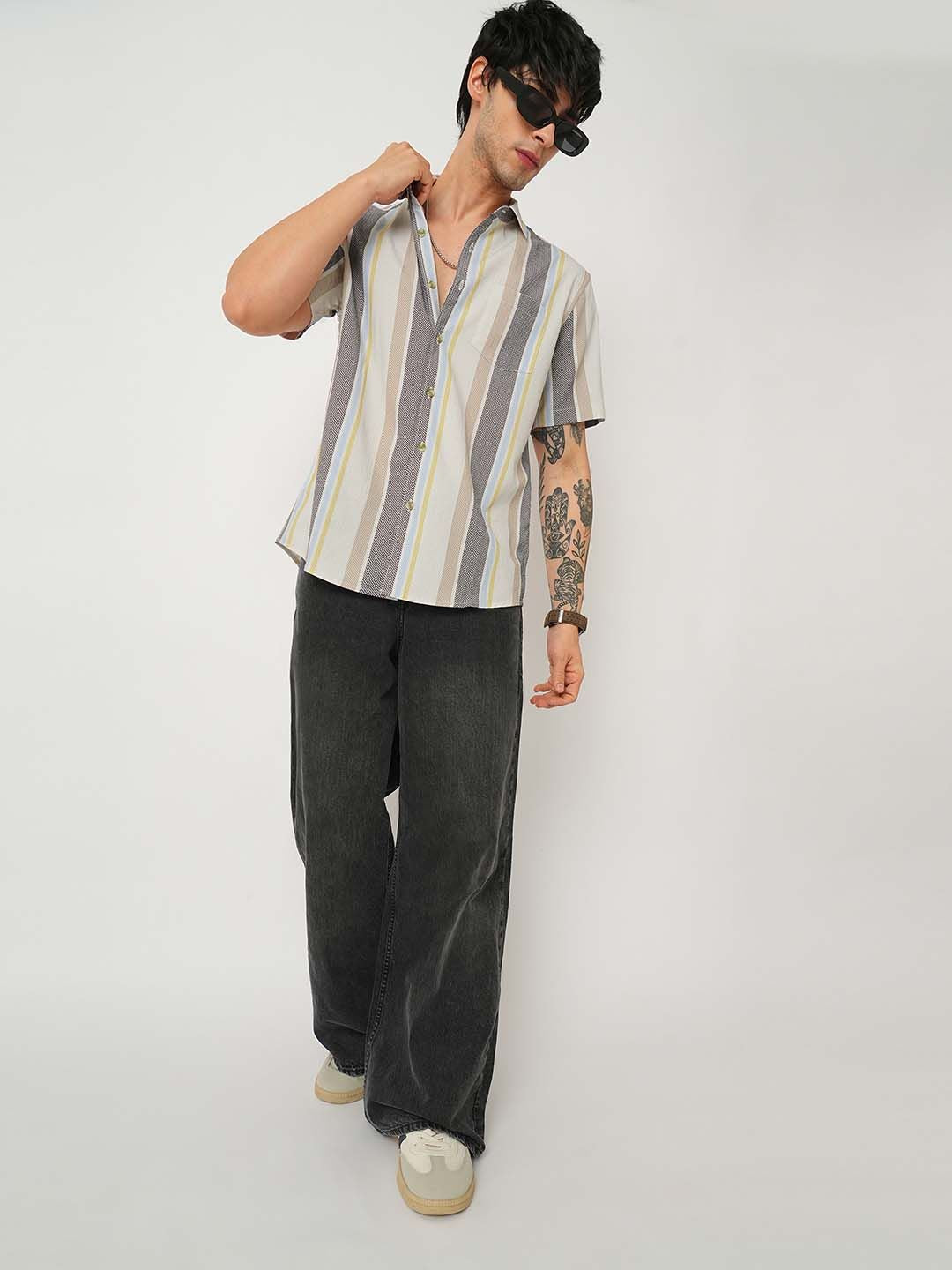 VASTRADO Men Classic Cutaway Collar Multi Striped Slim Fit Casual Shirt