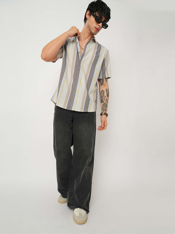 VASTRADO Men Classic Cutaway Collar Multi Striped Slim Fit Casual Shirt