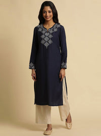 W Geometric Yoke Design Regular Sleeves Mirror Work Kurta