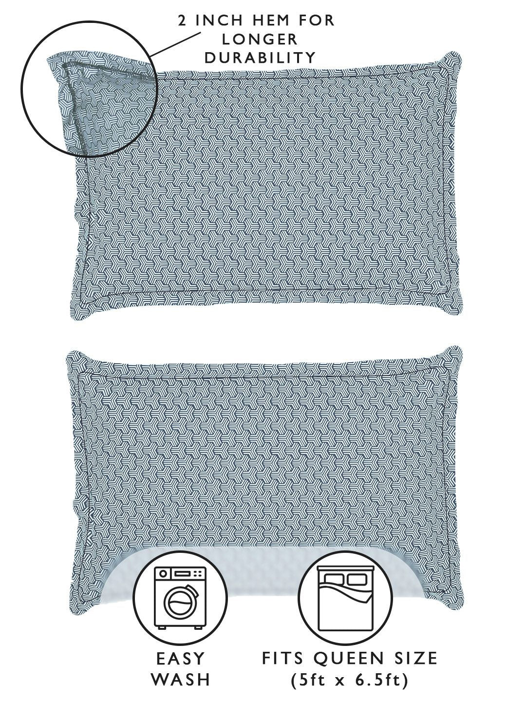 Story@home Teal Blue & Grey Floral 180 TC Queen Bedsheet With 2 Pillow Covers