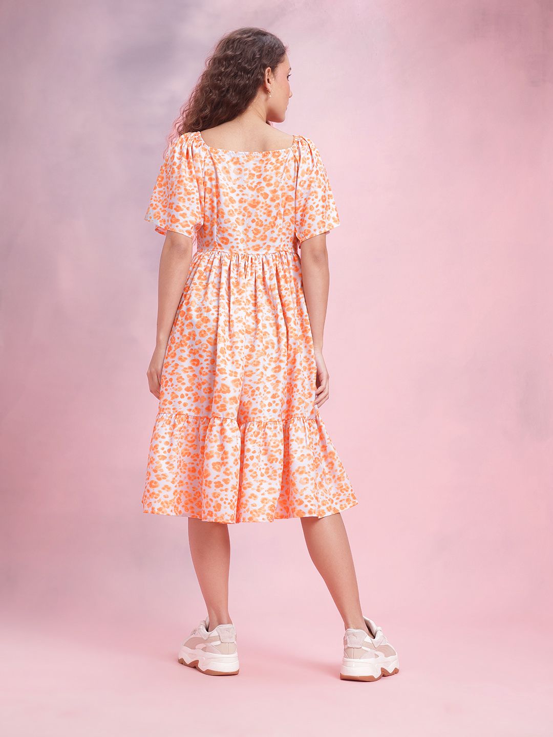 DressBerry Print Flared Sleeve A-Line Midi Dress