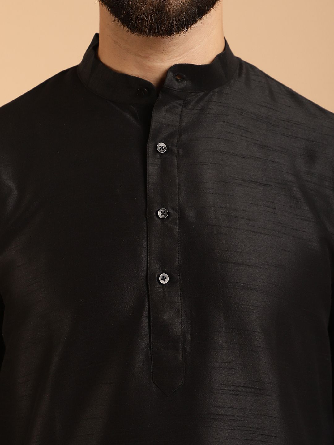 SOJANYA Men Black Solid Kurta with Churidar & Nehru Jacket