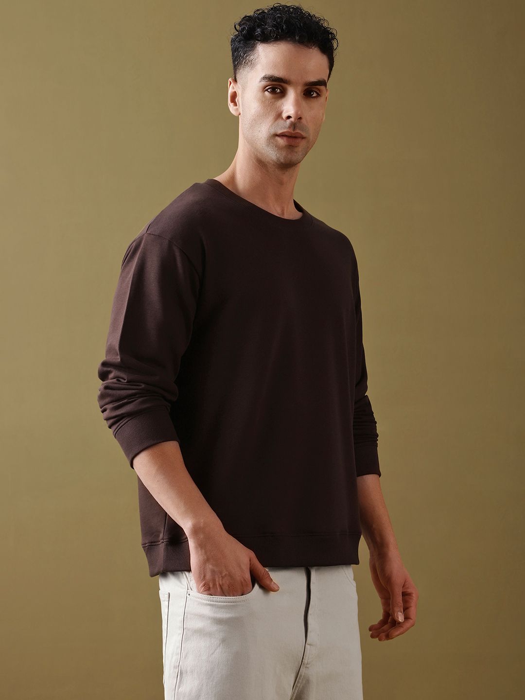 DILLINGER Men Oversized Ultra Soft Drapey Cotton Long Sleeve Crew Neck T-Shirt